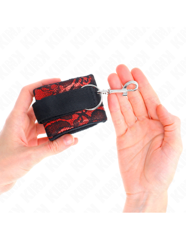 KINK MUNEQUERAS CORTAS DE ENCAJE TERCIOPELO Y UNION DE NYLON ROJO NEGRO 23 X 65 CM