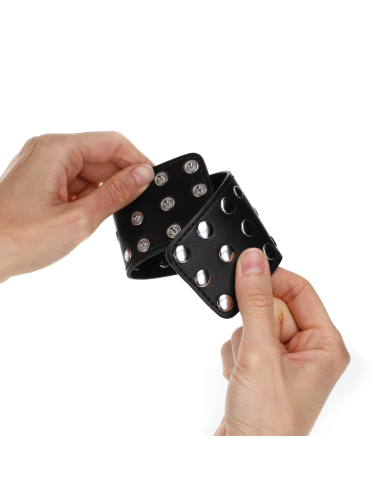 KINK MUNEQUERAS CON CIERRE A PRESION LLENO DE TACHUELAS AJUSTABLE NEGRO 19 24 CM X 55 CM