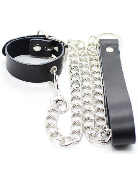 OHMAMA FETISH COLLAR PARA PENE Y CORREA PIEL CON CADENA METALICA OHMAMA FETISH COLLAR PARA PENE Y CORREA PIEL CON CADENA METALICA