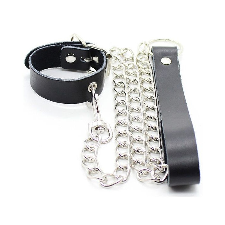 OHMAMA FETISH COLLAR PARA PENE Y CORREA PIEL CON CADENA METALICA