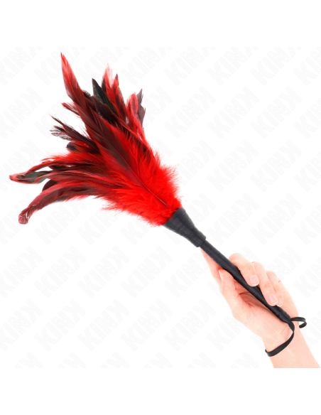 KINK PLUMAS DE POLLO PARA COSQUILLAS CON FORMA CUERNO DE CRIADA ROJO 36 CM KINK PLUMAS DE POLLO PARA COSQUILLAS CON FORMA CUERNO DE CRIADA ROJO 36 CM