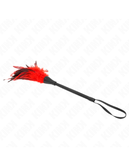 KINK PLUMAS DE POLLO PARA COSQUILLAS CON FORMA CUERNO DE CRIADA ROJO 36 CM KINK PLUMAS DE POLLO PARA COSQUILLAS CON FORMA CUERNO DE CRIADA ROJO 36 CM