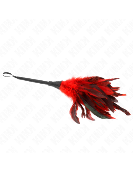 KINK PLUMAS DE POLLO PARA COSQUILLAS CON FORMA CUERNO DE CRIADA ROJO 36 CM KINK PLUMAS DE POLLO PARA COSQUILLAS CON FORMA CUERNO DE CRIADA ROJO 36 CM