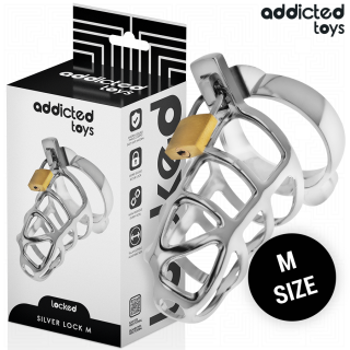 ADDICTED TOYS LOCKED SILVER LOCK JAULA PARA PENE DE METAL TALLA M