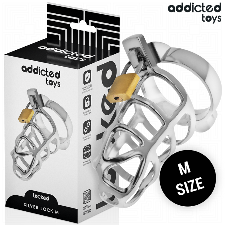 ADDICTED TOYS LOCKED SILVER LOCK JAULA PARA PENE DE METAL TALLA M