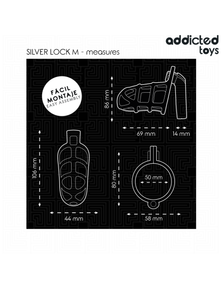 ADDICTED TOYS LOCKED SILVER LOCK JAULA PARA PENE DE METAL TALLA M