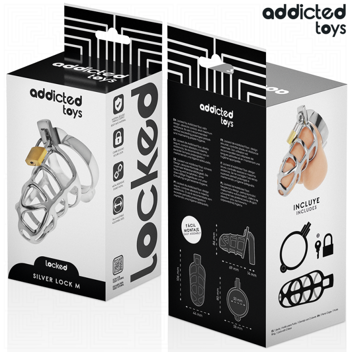 ADDICTED TOYS LOCKED SILVER LOCK JAULA PARA PENE DE METAL TALLA M