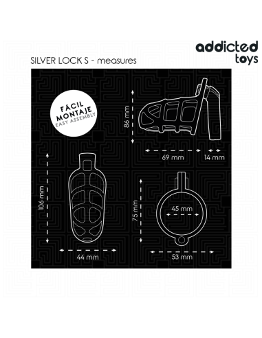 ADDICTED TOYS LOCKED SILVER LOCK JAULA PARA PENE DE METAL TALLA S