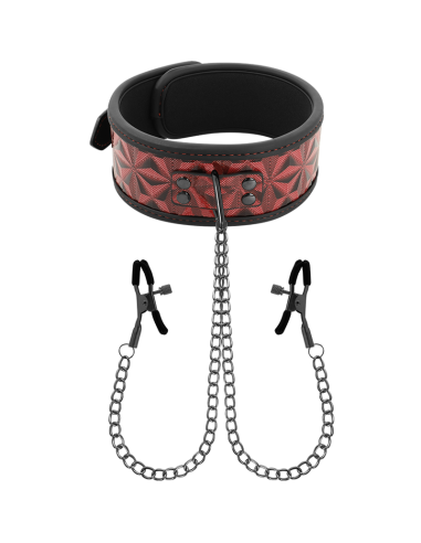 BEGME RED EDITION COLLAR CON CADENAS Y PINZAS PEZONES CON FORRO DE NEOPRENO