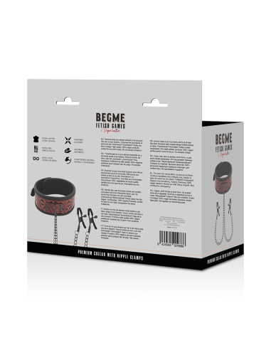 BEGME RED EDITION COLLAR CON CADENAS Y PINZAS PEZONES CON FORRO DE NEOPRENO