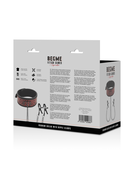 BEGME RED EDITION COLLAR CON CADENAS Y PINZAS PEZONES CON FORRO DE NEOPRENO BEGME RED EDITION COLLAR CON CADENAS Y PINZAS PEZONES CON FORRO DE NEOPRENO