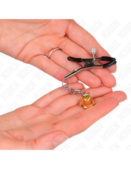 KINK PINZAS PARA PEZONES CON COLGANTE DE CAMPANA DORADO 6 CM KINK PINZAS PARA PEZONES CON COLGANTE DE CAMPANA DORADO 6 CM