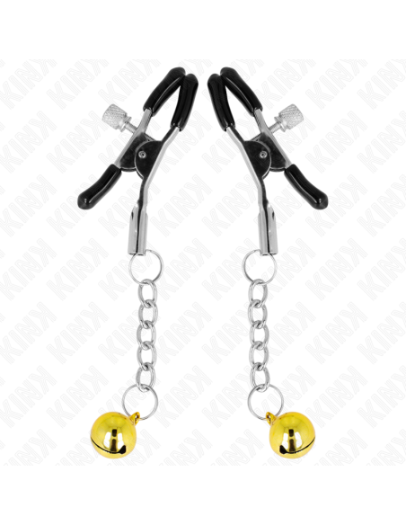 KINK PINZAS PARA PEZONES CON COLGANTE DE CASCABEL DORADO 6 CM KINK PINZAS PARA PEZONES CON COLGANTE DE CASCABEL DORADO 6 CM