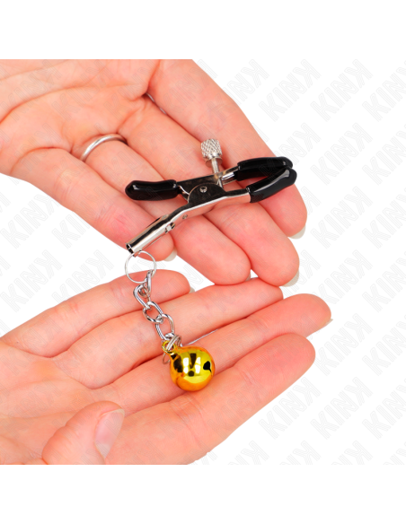 KINK PINZAS PARA PEZONES CON COLGANTE DE CASCABEL DORADO 6 CM KINK PINZAS PARA PEZONES CON COLGANTE DE CASCABEL DORADO 6 CM