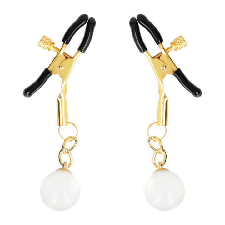 KINK PINZAS PARA PEZONES DORADAS CON COLGANTE DE VIDRIO 6 CM