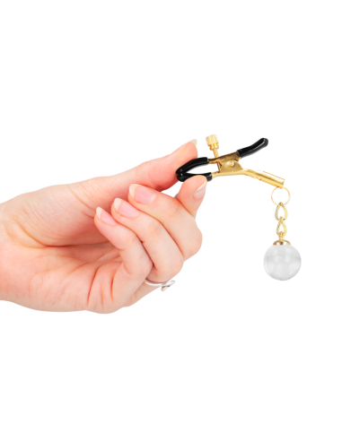 KINK PINZAS PARA PEZONES DORADAS CON COLGANTE DE VIDRIO 6 CM