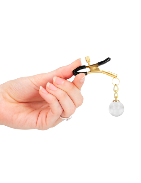 KINK PINZAS PARA PEZONES DORADAS CON COLGANTE DE VIDRIO 6 CM KINK PINZAS PARA PEZONES DORADAS CON COLGANTE DE VIDRIO 6 CM