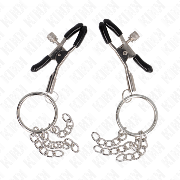 KINK PINZAS PARA PEZONES CON ARO Y PEQUENAS CADENAS PLATEADO 6 CM