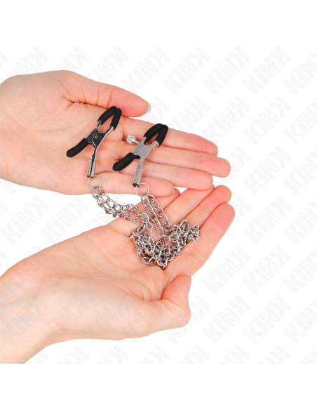 KINK PINZAS PARA PEZONES CON DOBLE CADENA GRUESA PLATEADO 20 23 CM KINK PINZAS PARA PEZONES CON DOBLE CADENA GRUESA PLATEADO 20 23 CM