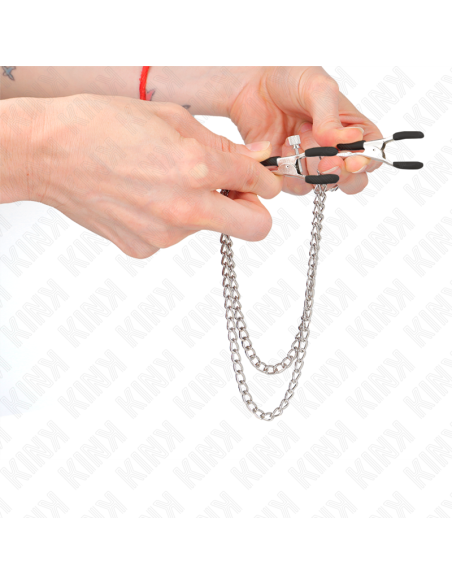 KINK PINZAS PARA PEZONES CON DOBLE CADENA GRUESA PLATEADO 20 23 CM KINK PINZAS PARA PEZONES CON DOBLE CADENA GRUESA PLATEADO 20 23 CM