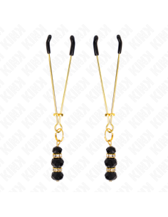 KINK PINZAS PARA PEZONES DORADA FINA CON TRIPLE BOLA DE VIDRIO NEGRO 7 CM 2