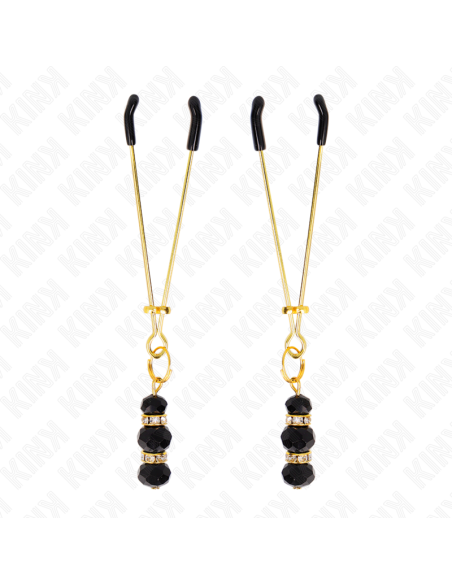 KINK PINZAS PARA PEZONES DORADA FINA CON TRIPLE BOLA DE VIDRIO NEGRO 7 CM