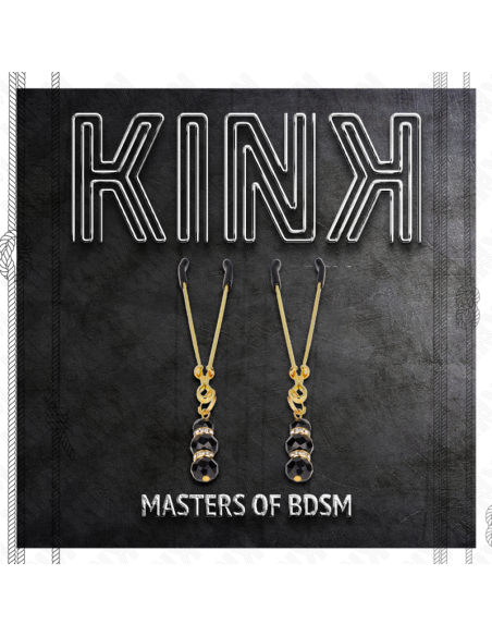 KINK PINZAS PARA PEZONES DORADA FINA CON TRIPLE BOLA DE VIDRIO NEGRO 7 CM