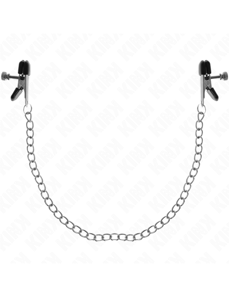 KINK PINZAS PARA PEZONES PLANAS NEGRO CON CADENA PLATEADO 34 CM