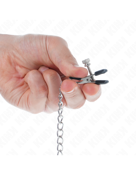 KINK PINZAS PARA PEZONES PLANAS NEGRO CON CADENA PLATEADO 34 CM