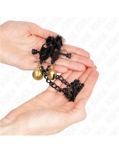KINK PINZAS PARA PEZONES PLANAS NEGRO CON CASCABEL Y CADENA PLATEADO 30 CM
