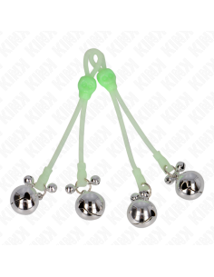 KINK PINZAS PARA PEZONES LUMINOSAS FORMA CALABERA CON CASCABEL SONORO AJUSTABLE VERDE PLATEADO 2