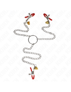 KINK PINZAS PARA PEZONES Y CLITORIS ROJAS CON CASCABEL DORADO Y CADENA 30 CM