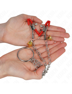 KINK PINZAS PARA PEZONES Y CLITORIS ROJAS CON CASCABEL DORADO Y CADENA 30 CM 2