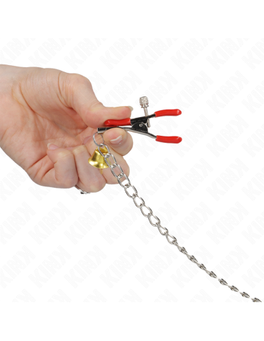 KINK PINZAS PARA PEZONES Y CLITORIS ROJAS CON CASCABEL DORADO Y CADENA 30 CM
