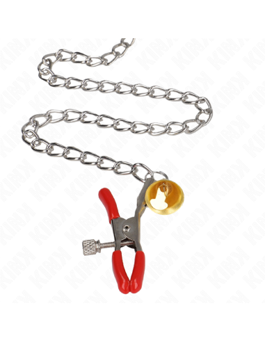 KINK PINZAS PARA PEZONES Y CLITORIS ROJAS CON CASCABEL DORADO Y CADENA 30 CM