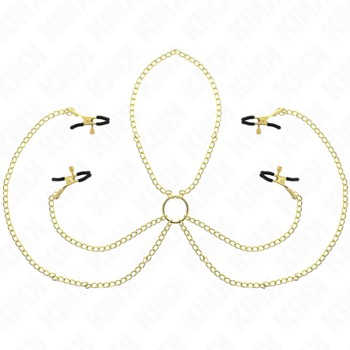 KINK PINZAS PARA PEZONES Y CLITORIS 4 ENGANCHES AJUSTABLE DORADO