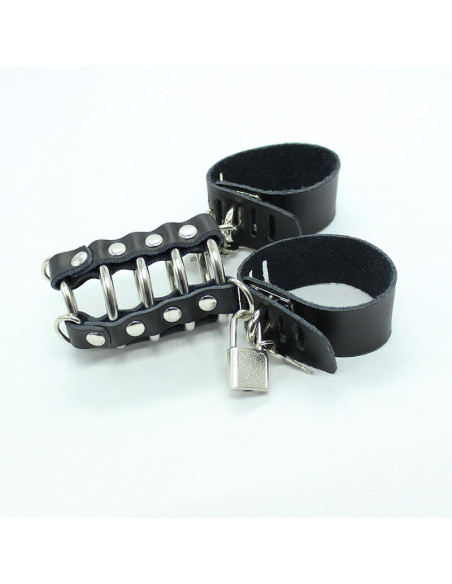 OHMAMA FETISH JAULA PENE CON ANILLAS METALICAS Y CORREAS PIEL