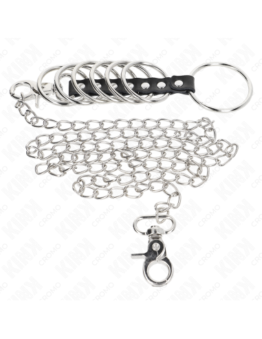 KINK 7 ANILLOS PENE METAL 38 CM A 5 CM CONECTADOS CON POLIPIEL Y CADENA METAL 100 CM
