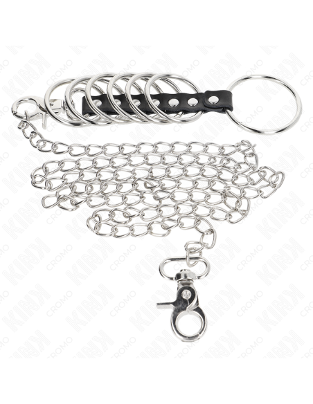 KINK 7 ANILLOS PENE METAL 38 CM A 5 CM CONECTADOS CON POLIPIEL Y CADENA METAL 100 CM KINK 7 ANILLOS PENE METAL 38 CM A 5 CM CONECTADOS CON POLIPIEL Y CADENA METAL 100 CM