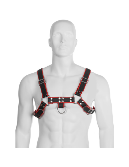 LEATHER BODY CHAIN HARNESS III BLACK RED LEATHER BODY CHAIN HARNESS III BLACK RED