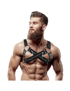 FETISH SUBMISSIVE ATTITUDE ARNES BULLDOG AJUSTABLE NEOPRENO PECHO CRUZADO CON CREMALLERAS HOMBRE