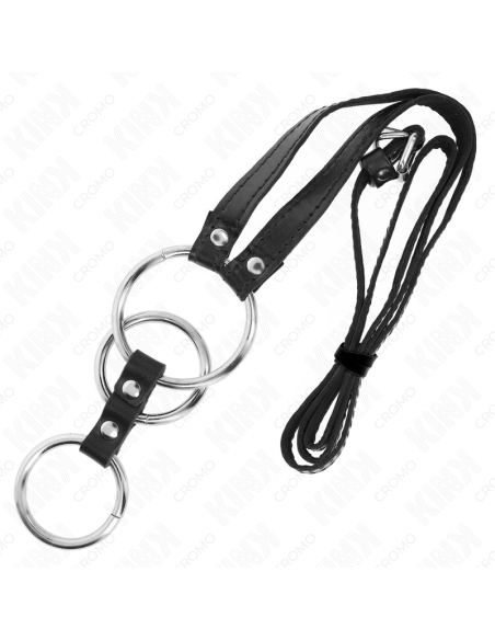 KINK ANILLO PENE METAL TRIPLE 38 CM A 5 CM CON CINTURON POLIPIEL 112 CM KINK ANILLO PENE METAL TRIPLE 38 CM A 5 CM CON CINTURON POLIPIEL 112 CM