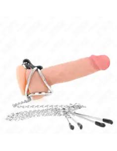 KINK ANILLO PENE TRIPLE METAL CROMADO 3 CM A 45 CM CON CADENA METAL 26 CM Y PINZAS PARA PEZONES 2