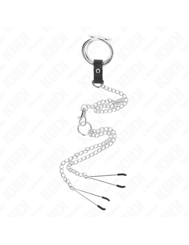 KINK ANILLO PENE TRIPLE METAL CROMADO 3 CM A 45 CM CON CADENA METAL 26 CM Y PINZAS PARA PEZONES