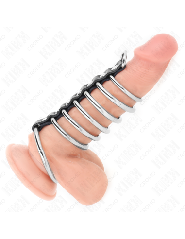 KINK 7 ANILLOS PENE METAL 32 CM A 5 CM CONECTADOS POR POLIPIEL