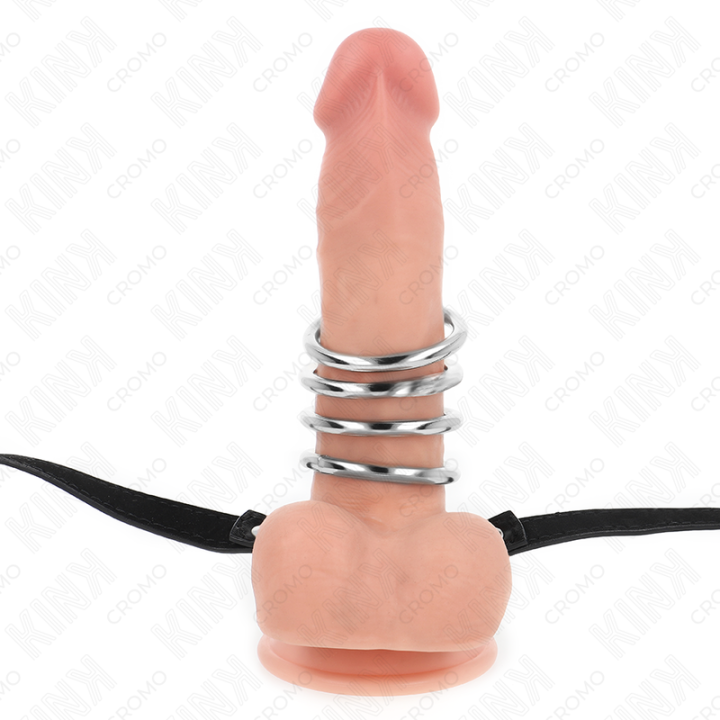 KINK 5 ANILLOS PENE 38 CM A 5 CM METAL CON CINTURON POLIPIEL 112 CM