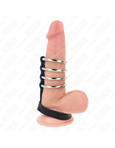 KINK 4 ANILLOS PENE METAL 38 CM CONECTADOS CON CORREA DE CUERO 22 X 15 CM Y CIERRE A PRESION