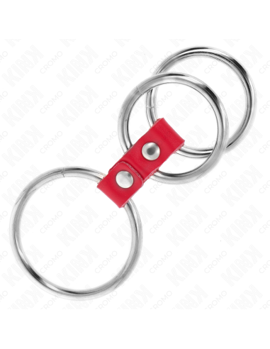 KINK ANILLO PENE TRIPLE METAL 37 CM A 5 CM CONECTADOS CON CUERO ROJO