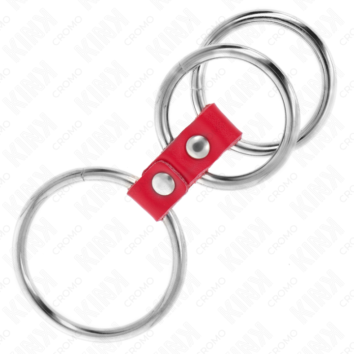 KINK ANILLO PENE TRIPLE METAL 37 CM A 5 CM CONECTADOS CON CUERO ROJO