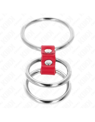 KINK ANILLO PENE TRIPLE METAL 37 CM A 5 CM CONECTADOS CON CUERO ROJO